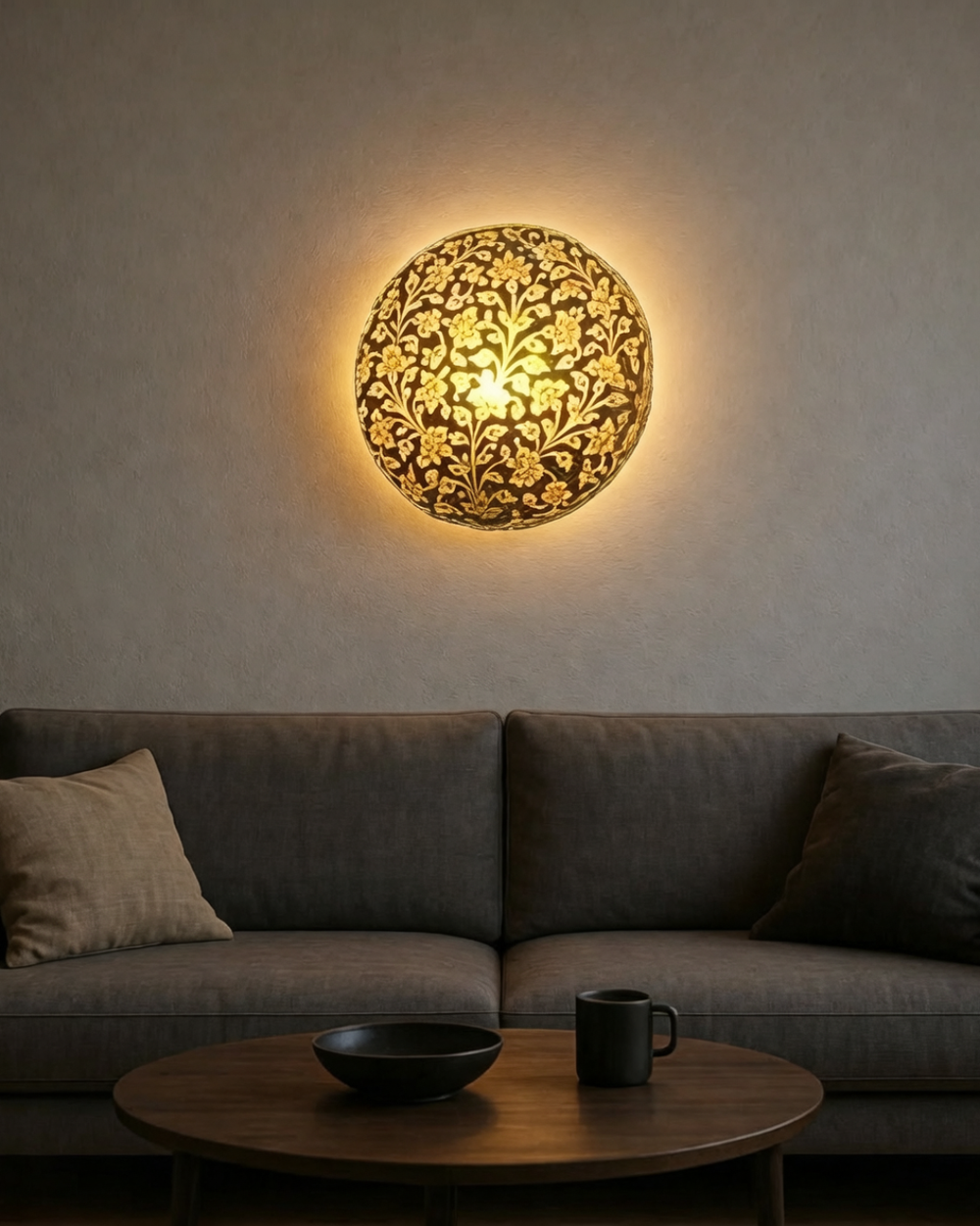 Golden Floral Disc Wall Light
