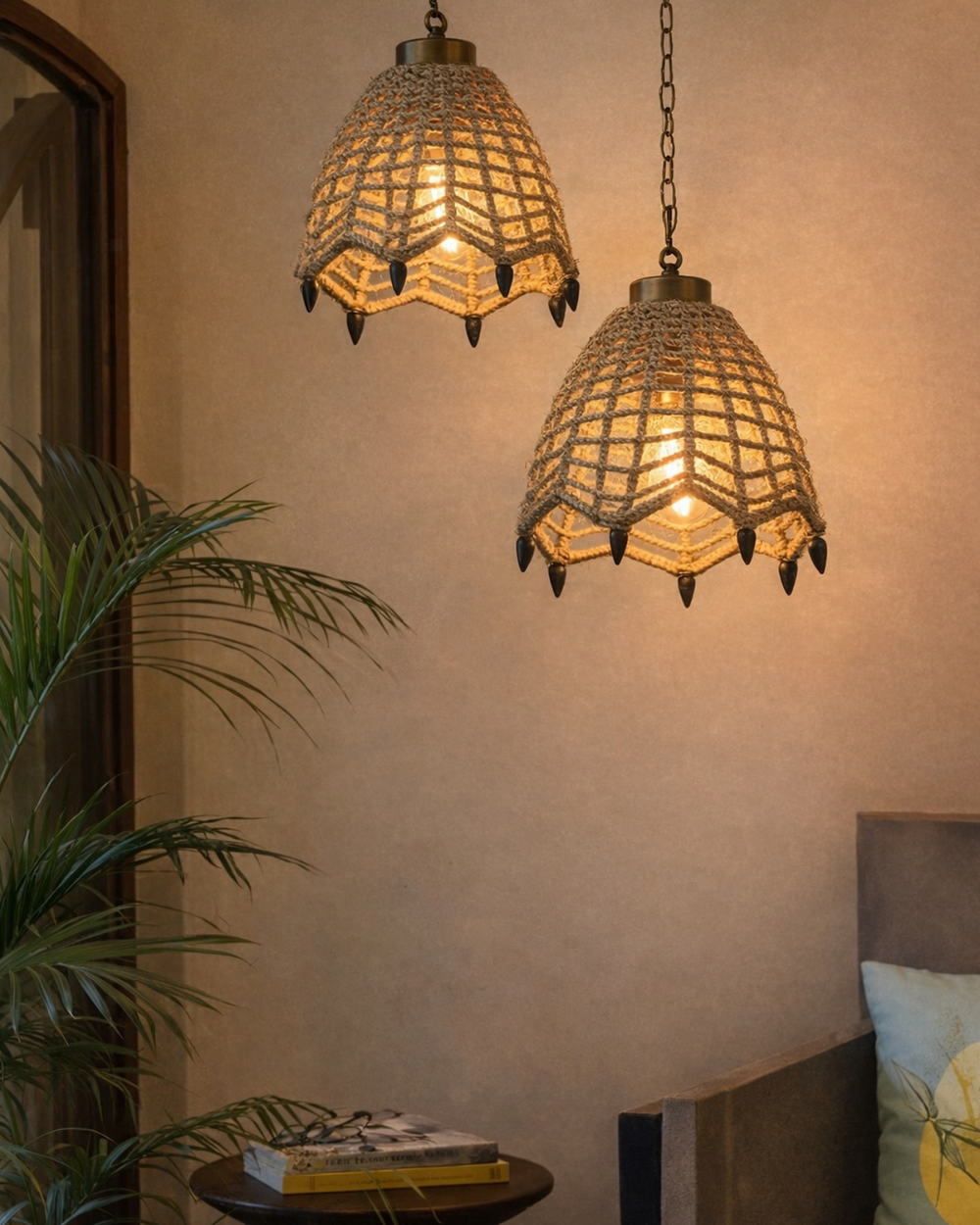 Jute Crochet Pendant Light