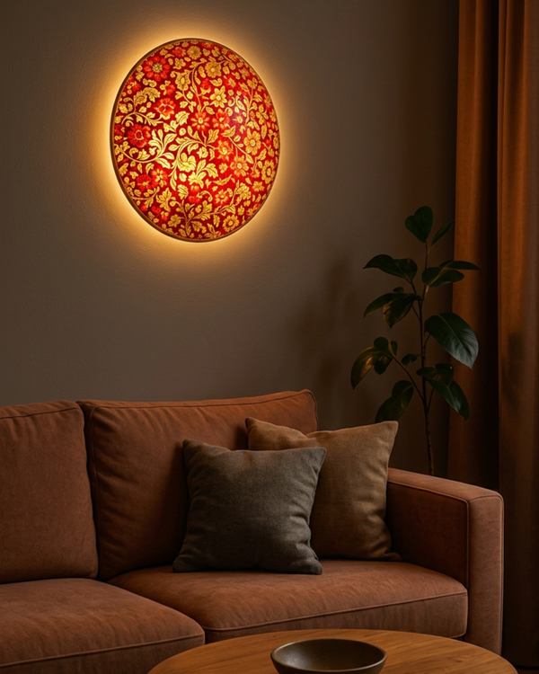 Crimson & Gold Floral Wall Light