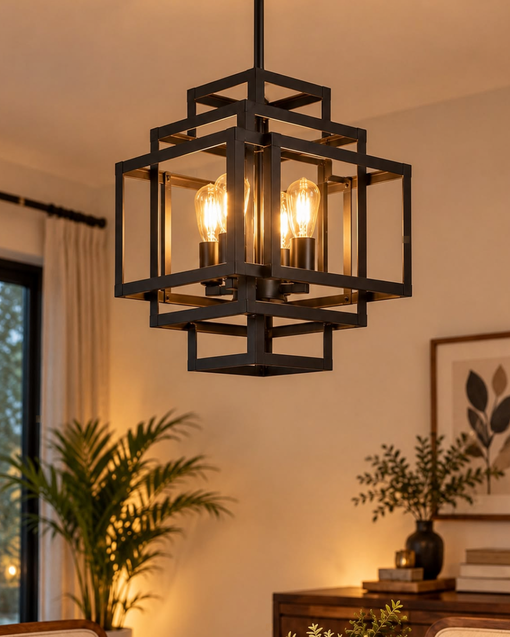 Tiered Cube Cage Chandelier (4-Light)