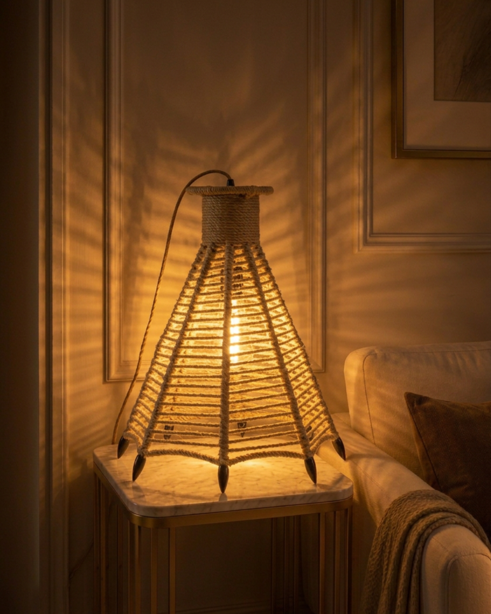Rope-Wrapped Cone Table Lamp